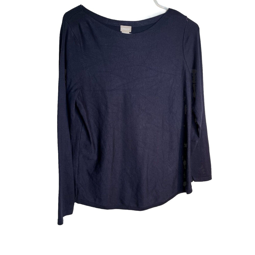 Chicos Dark Navy Blue Boat Neck  blouse  1 Top M 6 8